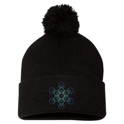 Indigo MetatronS Cube Sacred Geometry Pom Pom 12in Knit Beanie