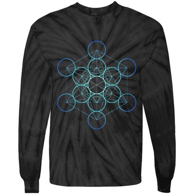 Indigo MetatronS Cube Sacred Geometry Tie-Dye Long Sleeve Shirt