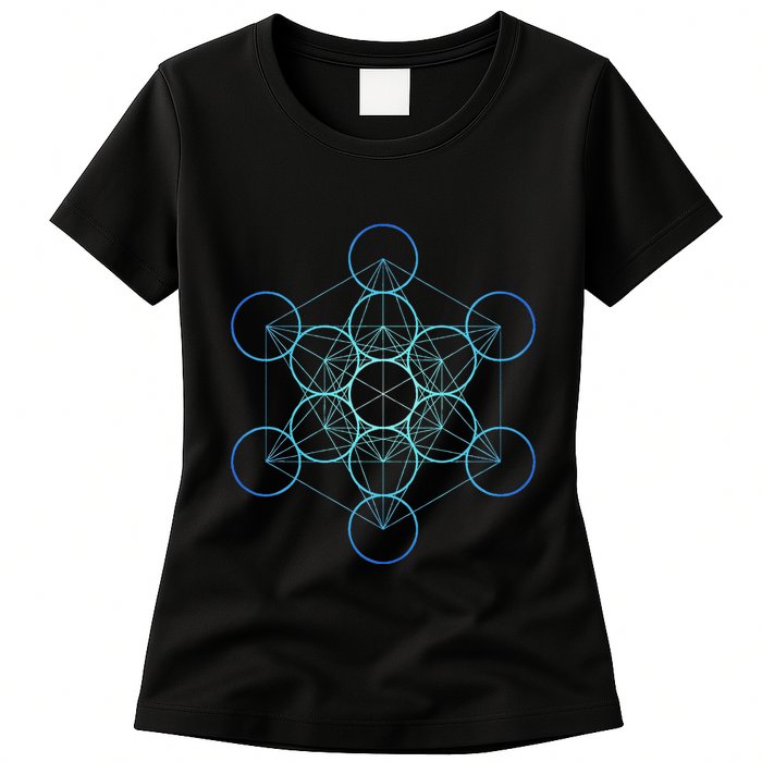Indigo MetatronS Cube Sacred Geometry Womens T-Shirt