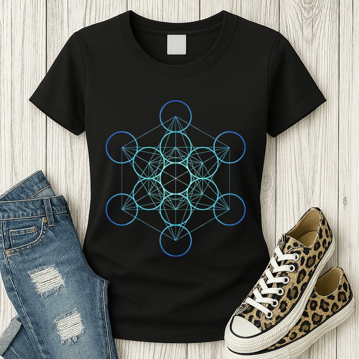 Indigo MetatronS Cube Sacred Geometry Womens T-Shirt