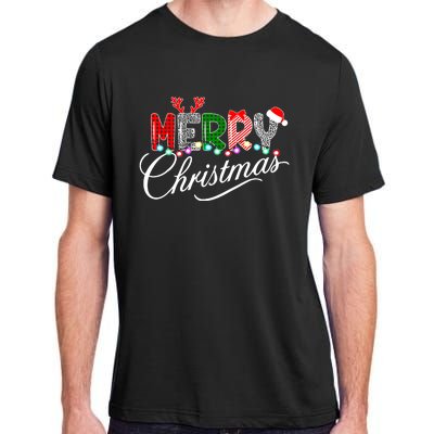 Ideas Merry Christmas | Plaid Graphic Christmas Letter Adult ChromaSoft Performance T-Shirt