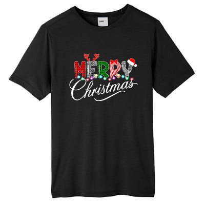 Ideas Merry Christmas | Plaid Graphic Christmas Letter Tall Fusion ChromaSoft Performance T-Shirt