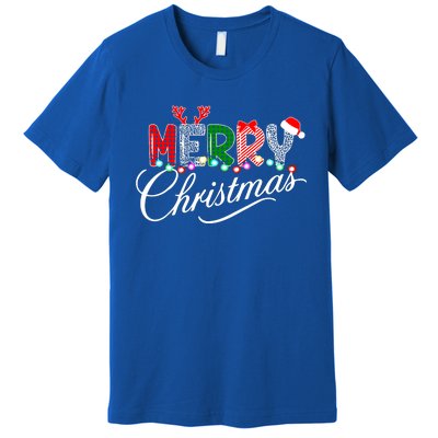 Ideas Merry Christmas | Plaid Graphic Christmas Letter Premium T-Shirt