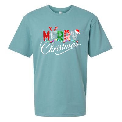 Ideas Merry Christmas | Plaid Graphic Christmas Letter Sueded Cloud Jersey T-Shirt