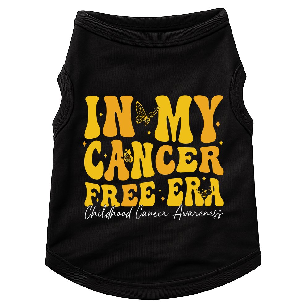 In My Cancer Free Era Childhood Cancer Awareness Gold Ribbon Doggie Tank
