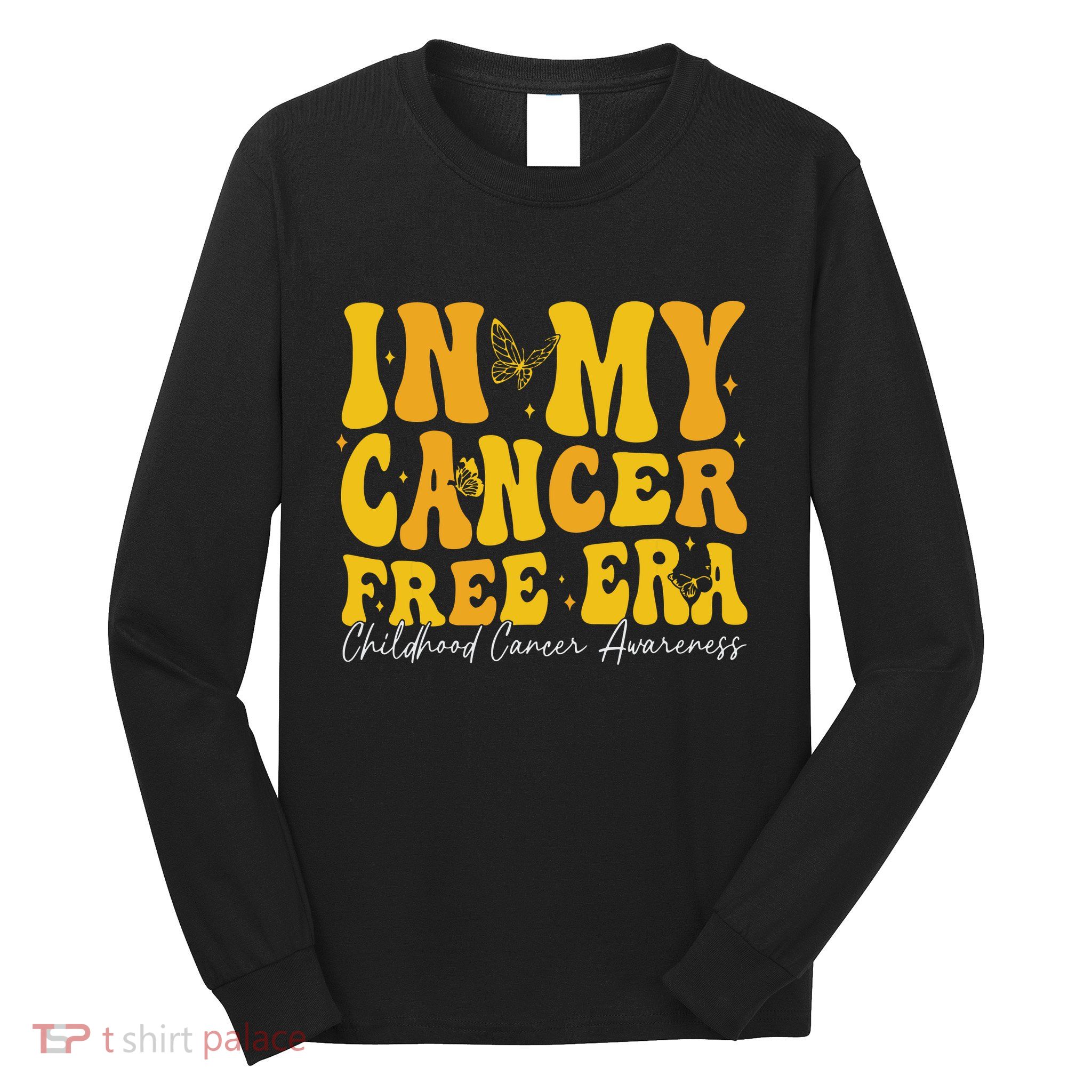 In My Cancer Free Era Childhood Cancer Awareness Gold Ribbon Long Sleeve Shirt