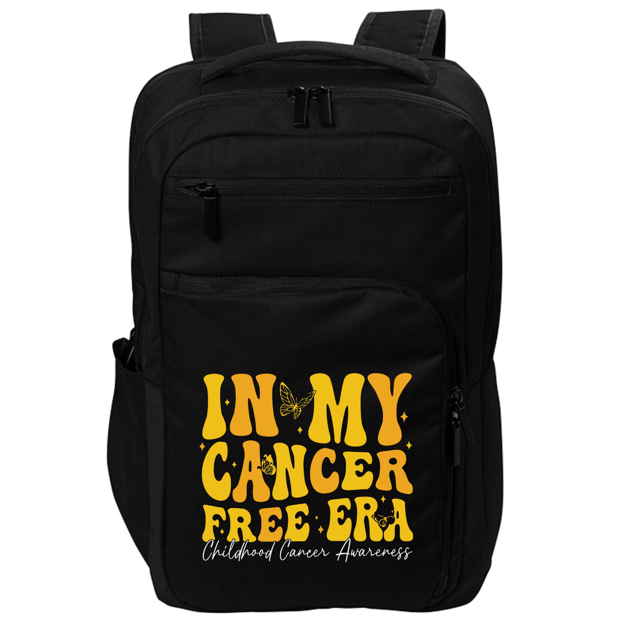 In My Cancer Free Era Childhood Cancer Awareness Gold Ribbon Impact Tech Backpack