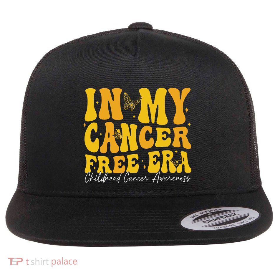 In My Cancer Free Era Childhood Cancer Awareness Gold Ribbon Flatbill Hat