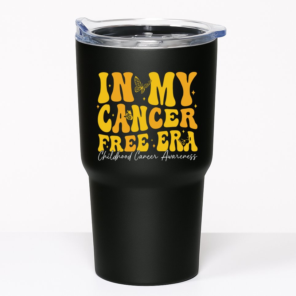 In My Cancer Free Era Childhood Cancer Awareness Gold Ribbon Tumbler