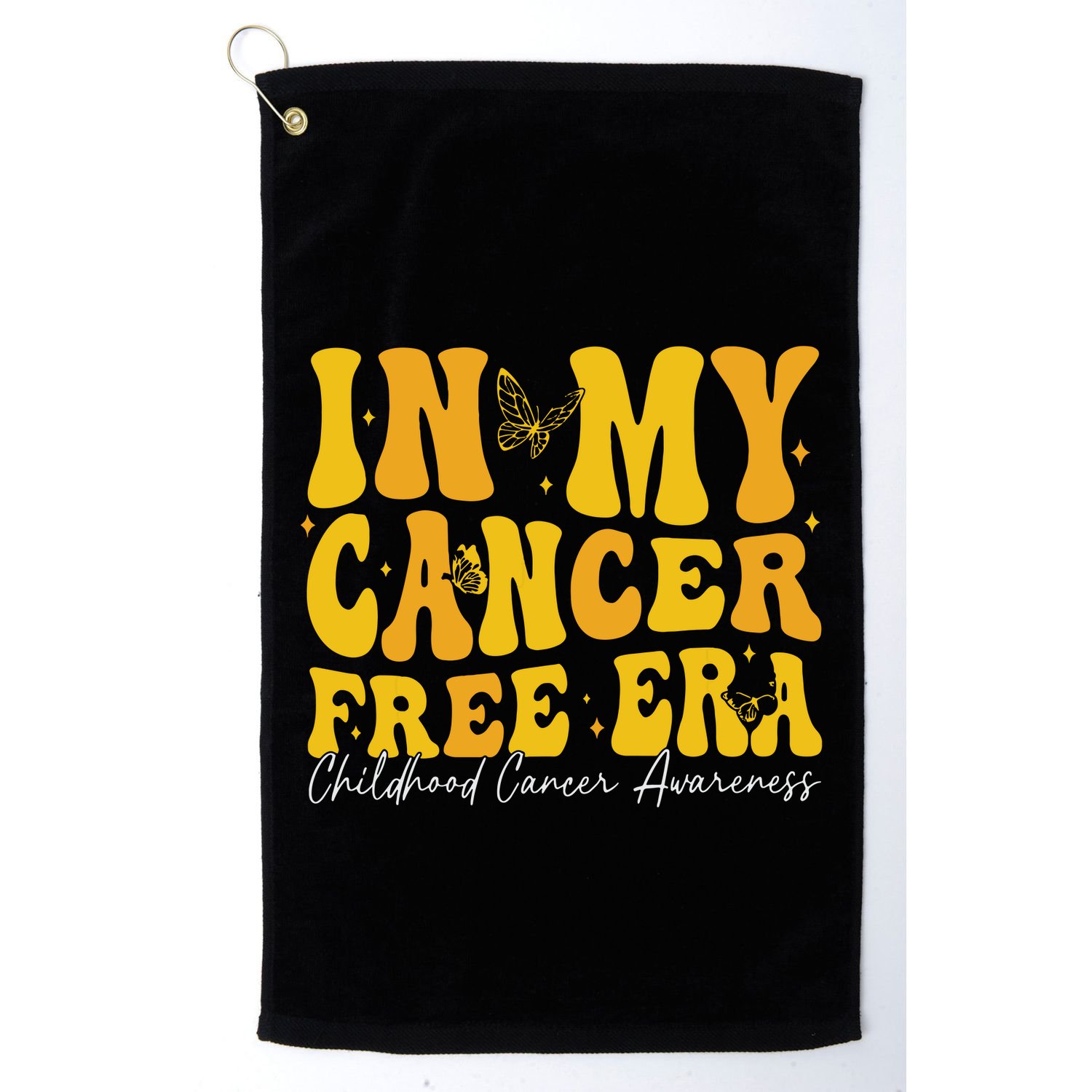 In My Cancer Free Era Childhood Cancer Awareness Gold Ribbon Golf Towel