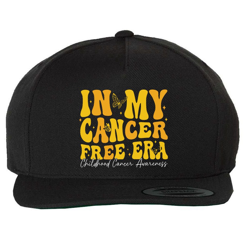 In My Cancer Free Era Childhood Cancer Awareness Gold Ribbon Wool Snapback Cap