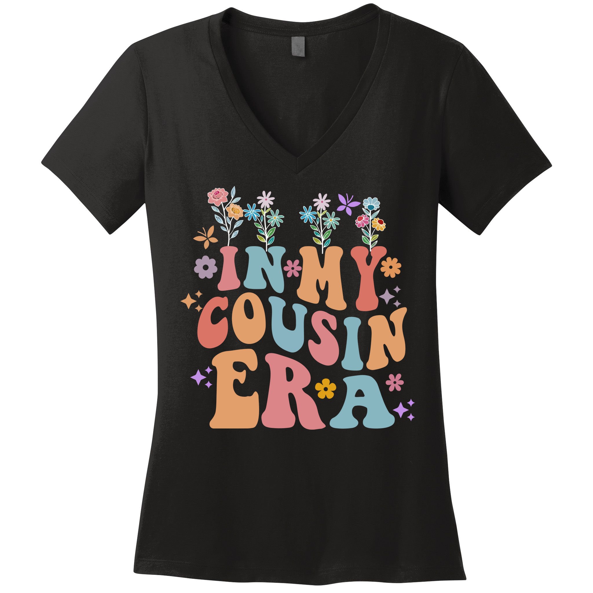 In My Cousin Era Floral Family Matching Women's V-Neck T-Shirt