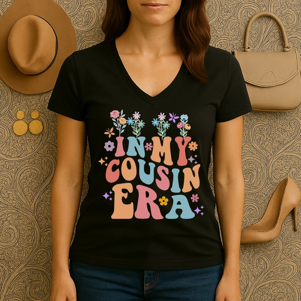 In My Cousin Era Floral Family Matching Women's V-Neck T-Shirt