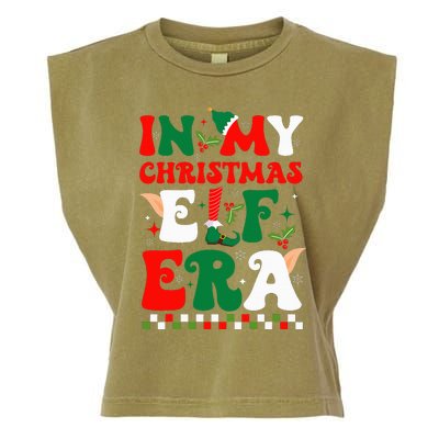 In My Christmas Elf Era Xmas Groovy Santa Squad Holiday Garment-Dyed Women's Muscle Tee