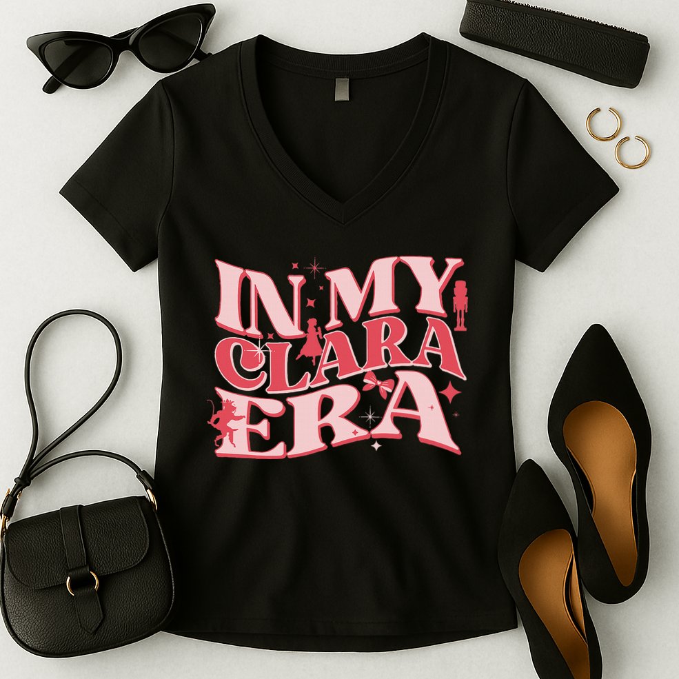 In My Clara Era Nutcracker Ballet Sugar Plum Fairy Groovy Women's V-Neck T-Shirt