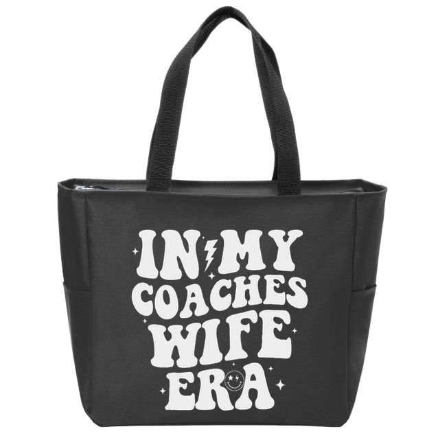 In My Coaches Wife Era Football Basketball Wife Husband Zip Tote Bag