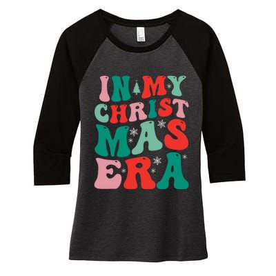 In My Christmas Era Groovy Xmas Women's Tri-Blend 3/4-Sleeve Raglan Shirt