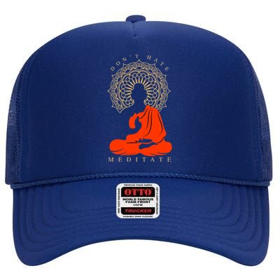 I Meditate Cute Gift High Crown Mesh Back Trucker Hat