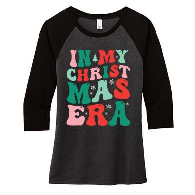 In My Christmas Era Groovy Xmas Women's Tri-Blend 3/4-Sleeve Raglan Shirt