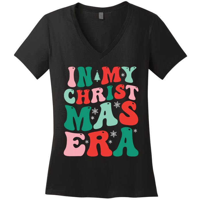 In My Christmas Era Groovy Xmas Women's V-Neck T-Shirt