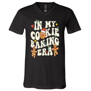 In My Cookie Baking Era Funny Holiday Baker Groovy Retro V-Neck T-Shirt