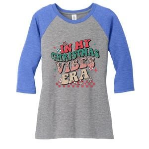 In My Christmas Vibes Era Xmas Groovy Santa Squad Holiday Gift Women's Tri-Blend 3/4-Sleeve Raglan Shirt