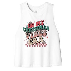 In My Christmas Vibes Era Xmas Groovy Santa Squad Holiday Gift Women's Racerback Cropped Tank