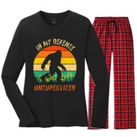 In My Defense I Was Left Unsupervised Gorilla Women's Long Sleeve Flannel Pajama Set 