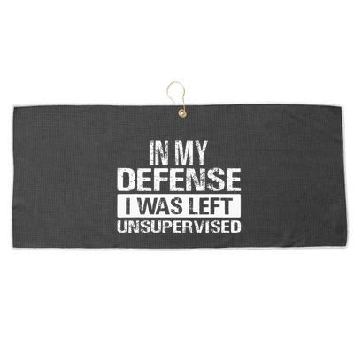 In My Defense I Was Left Unsupervised Funny Retro Vintage Large Microfiber Waffle Golf Towel