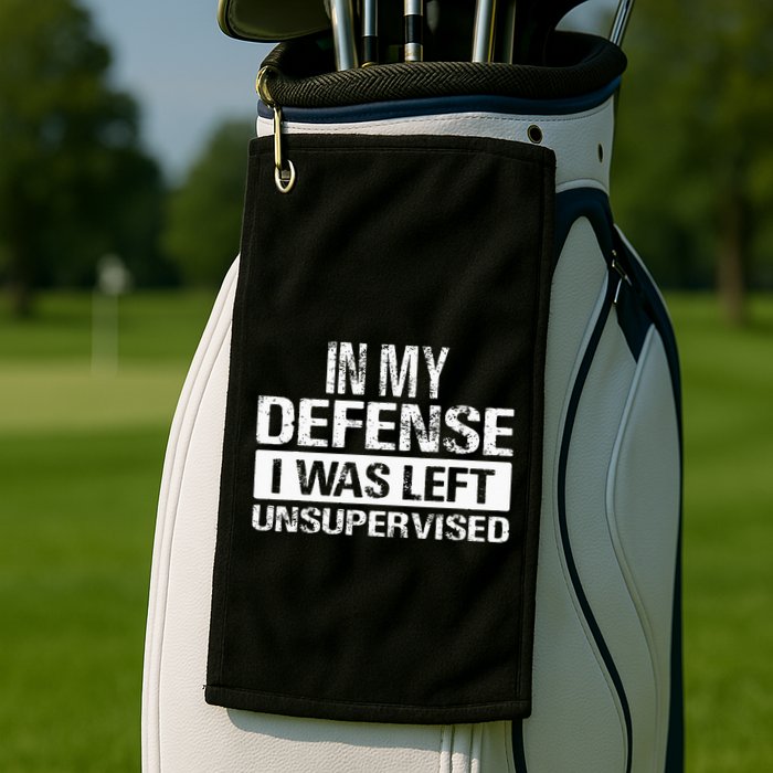 In My Defense I Was Left Unsupervised Funny Retro Vintage Golf Towel
