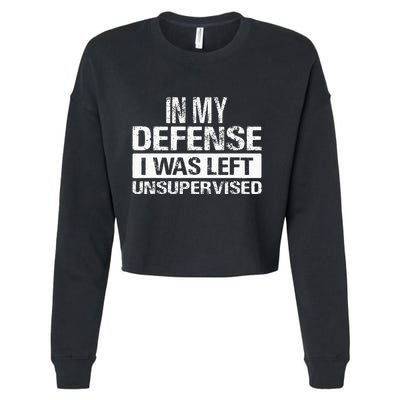 In My Defense I Was Left Unsupervised Funny Retro Vintage Cropped Pullover Crew