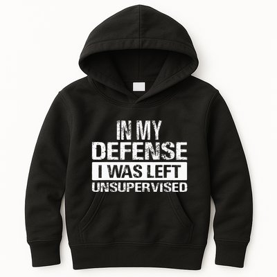 In My Defense I Was Left Unsupervised Funny Retro Vintage Kids Hoodie