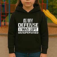 In My Defense I Was Left Unsupervised Funny Retro Vintage Kids Hoodie