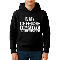 In My Defense I Was Left Unsupervised Funny Retro Vintage Kids Hoodie
