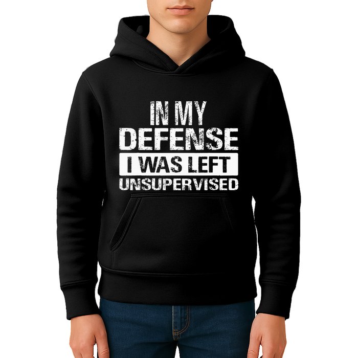 In My Defense I Was Left Unsupervised Funny Retro Vintage Kids Hoodie