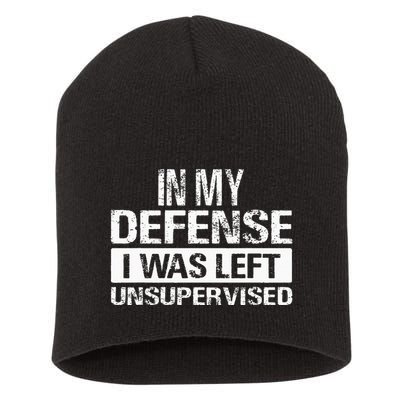In My Defense I Was Left Unsupervised Funny Retro Vintage Short Acrylic Beanie