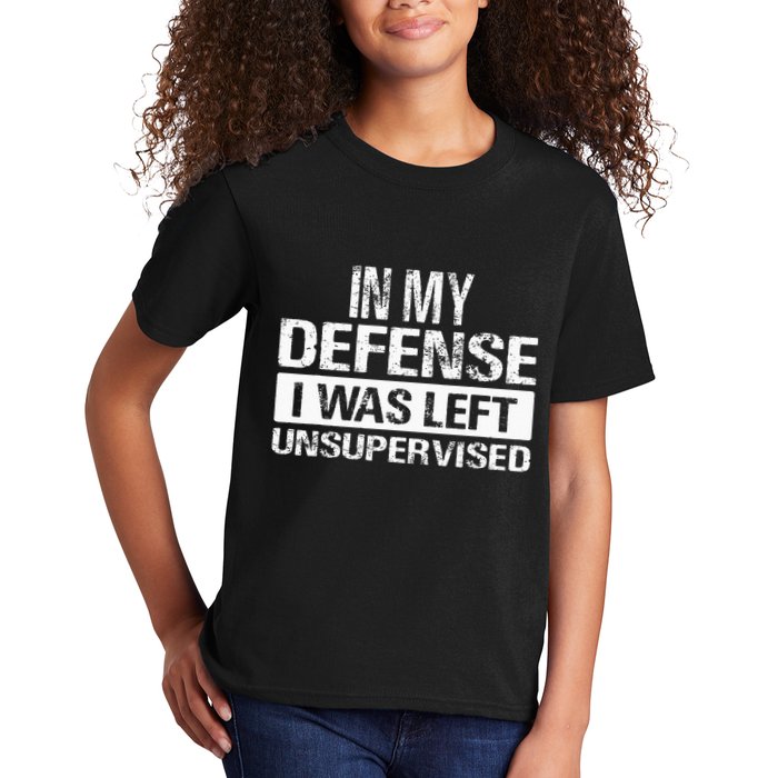 In My Defense I Was Left Unsupervised Funny Retro Vintage Kids T-Shirt
