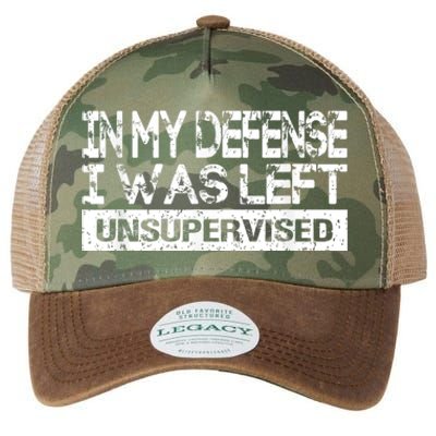 In My Defense I Was Left Unsupervised Cool Funny Legacy Tie Dye Trucker Hat