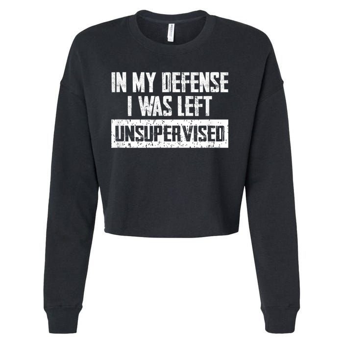 In My Defense I Was Left Unsupervised Cool Funny Cropped Pullover Crew