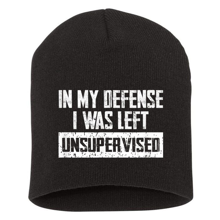 In My Defense I Was Left Unsupervised Cool Funny Short Acrylic Beanie
