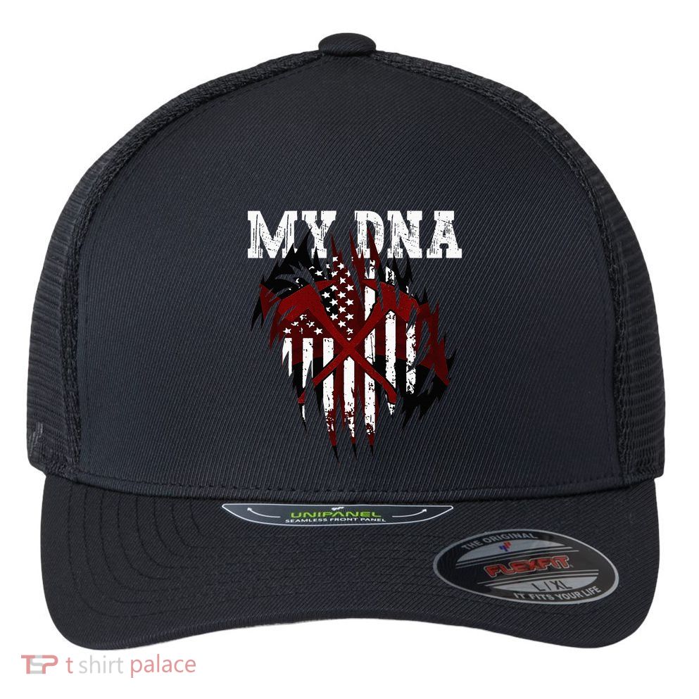 In My Dna Ripped Design Braveheart Firefighters Flexfit Unipanel Trucker Cap