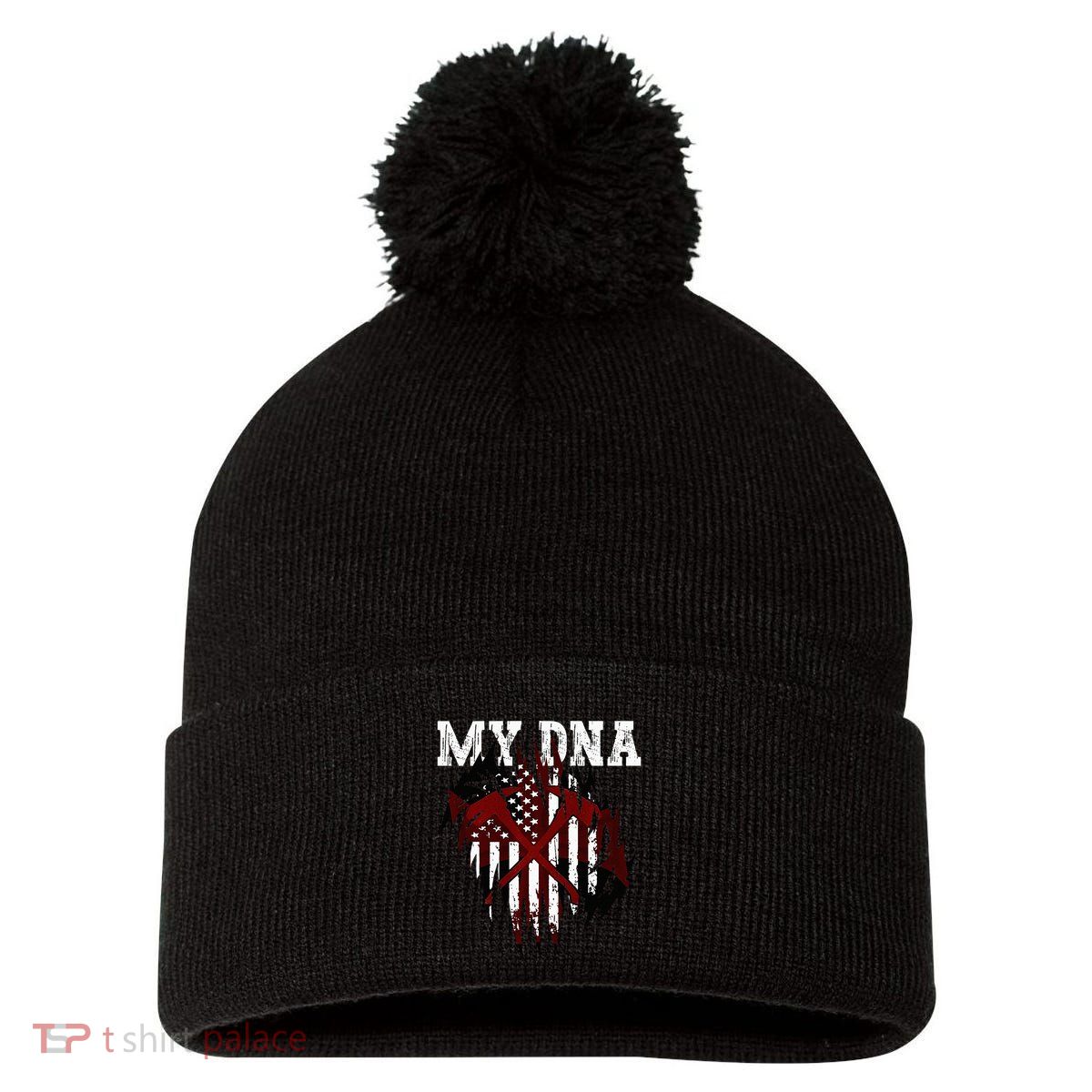 In My Dna Ripped Design Braveheart Firefighters Pom Pom 12in Knit Beanie