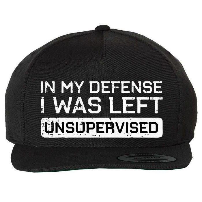 In My Defense I Was Left Unsupervised Funny Saying Wool Snapback Cap