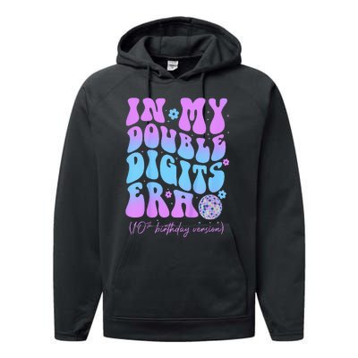 In My Double Digits Era Retro 10 Year Old 10th Birthday Performance Fleece Hoodie