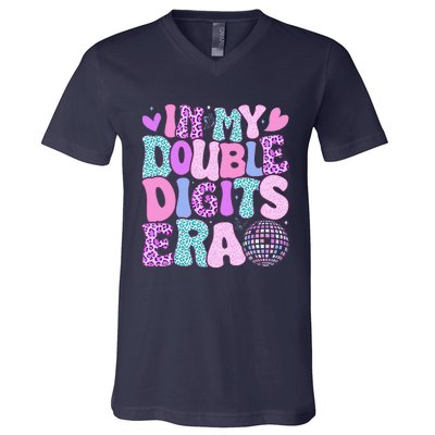 In My Double Digits Era Retro 10 Year Old 10th Birthday Girl V-Neck T-Shirt