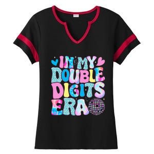 In My Double Digits Era Retro 10 Year Old 10th Birthday Girl Ladies Halftime Notch Neck Tee