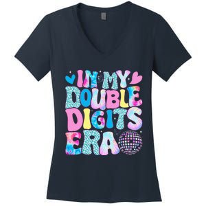 In My Double Digits Era Retro 10 Year Old 10th Birthday Girl Women's V-Neck T-Shirt