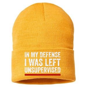 In My Defense I Was Left Unsupervised Funny Joke Sustainable Knit Beanie