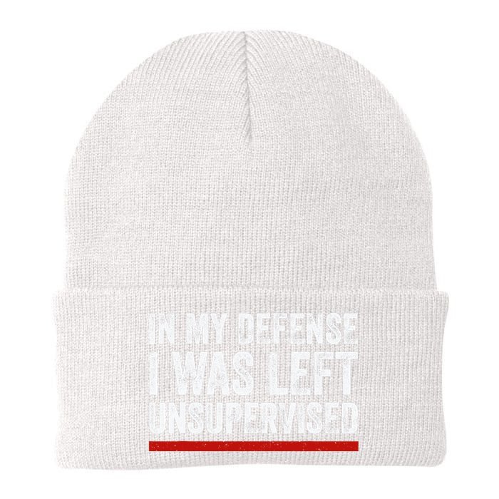 In My Defense I Was Left Unsupervised Funny Joke Knit Cap Winter Beanie