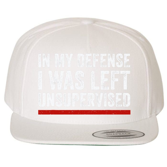 In My Defense I Was Left Unsupervised Funny Joke Wool Snapback Cap